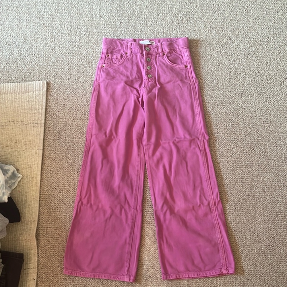 Button up pink stretchy jeans